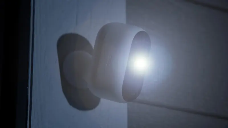 Image of the Arlo Outdoor Security Camera with Spotlight active