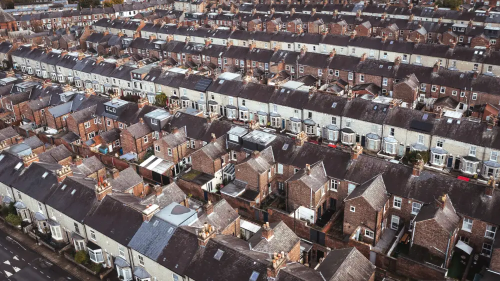 Aerial view of terraced houses