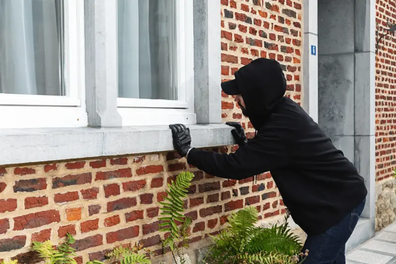 Burglar appearing through a window