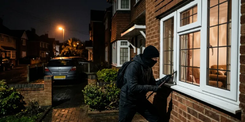 Burglar trying to break in through a window
