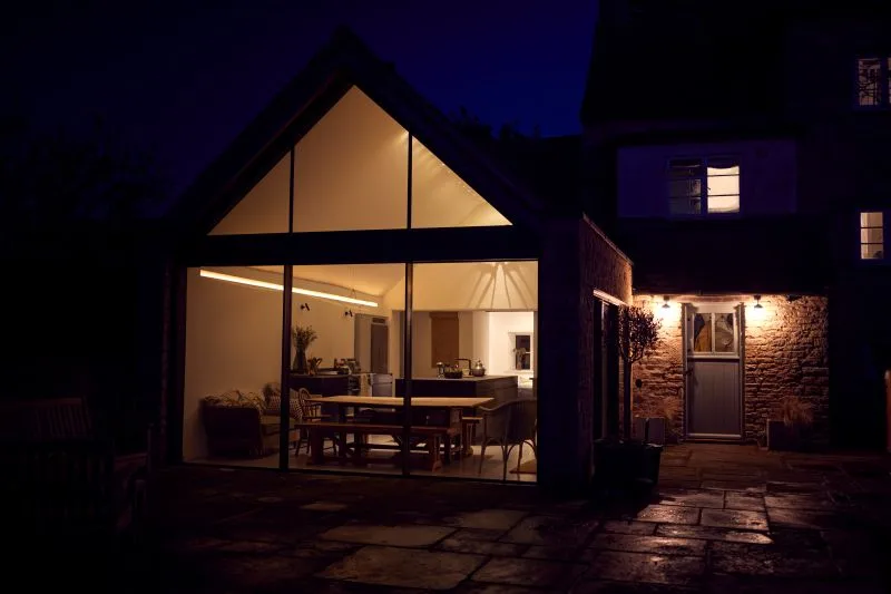 Modern home at night