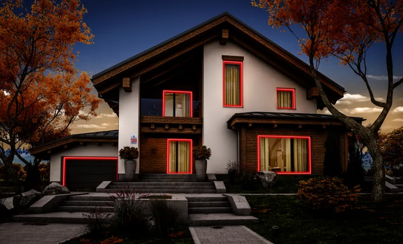 Security Cameras And Spotlight Protecting Garage