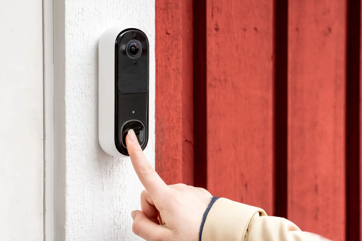 Video Doorbell Being Pressed at Door