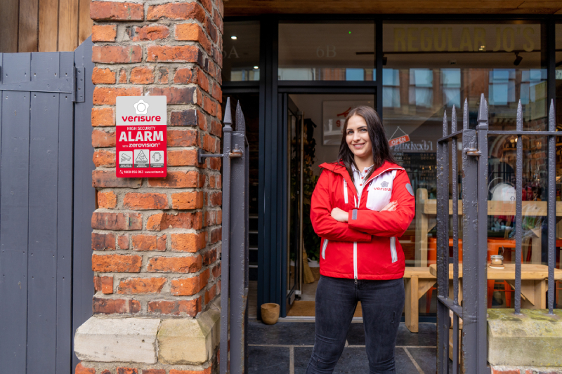 Verisure alarm deterrent sign on a shop